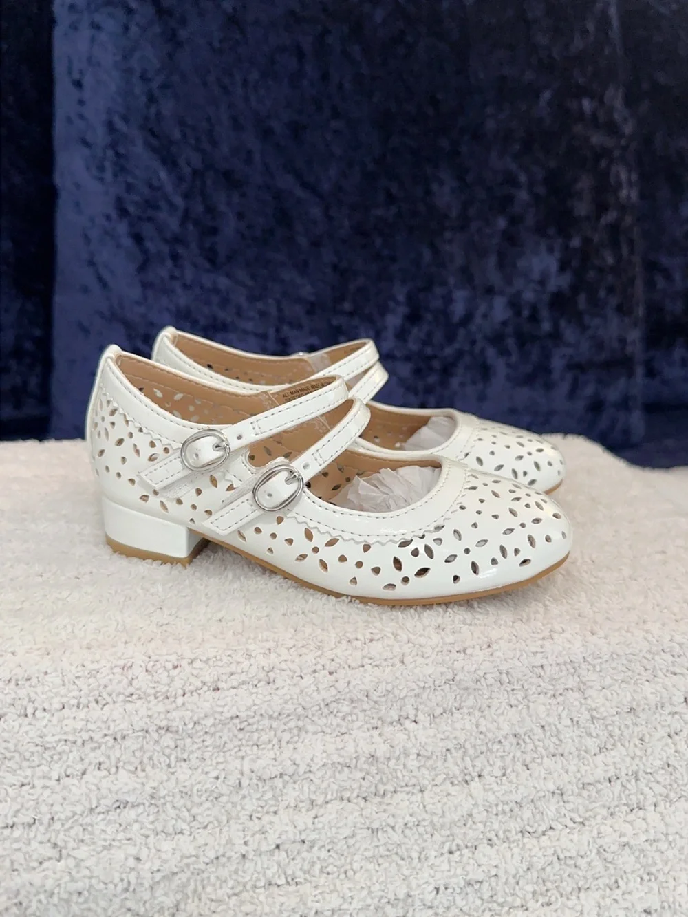 wonder nation White Laser-Cut Double-Strap Mary Jane Shoes With Block Heels